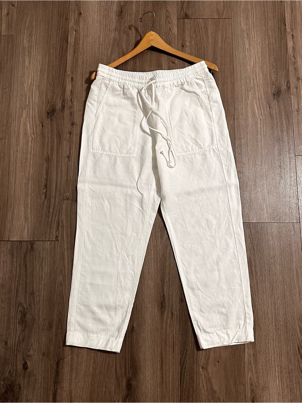 J. Crew White Linen Blend Pants Drawstring Elastic Waist Lagenlook